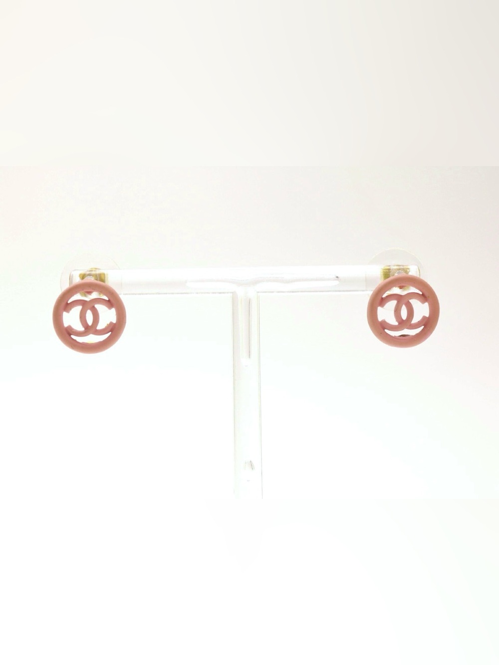 CHANEL Pink Stud CC Round Logo Stud Earrings